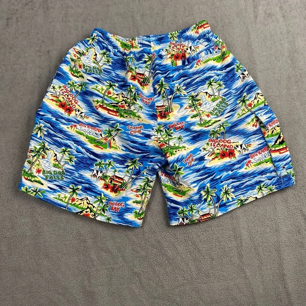 Big Dogs Swim Trunks Mens Medium Shorts Print‎ Tropical Island Big Kahuna Beach